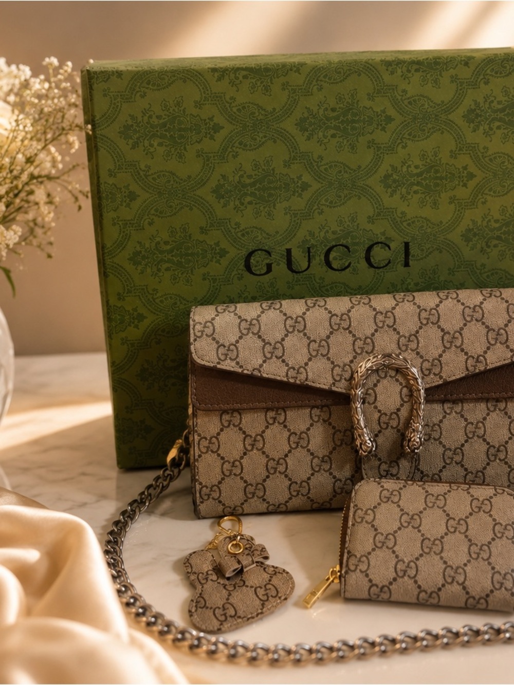 Gucci Beige/Brown GG Supreme Dionysus Chain Crossbody